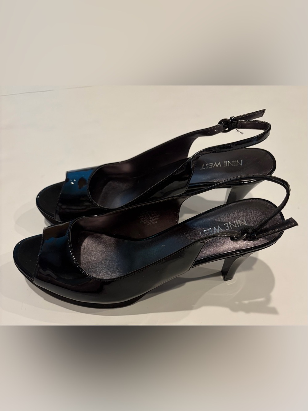 Nine West Black Patent Leather Peep-Toe Slingback Heels – Size 8.5M